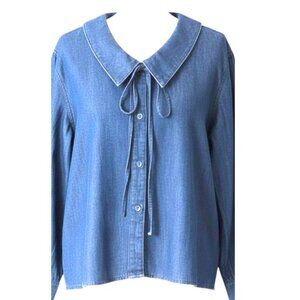 ZARA SHACKET STYLISH DENIM WIDE COLLARED SHIRT, TIE DETAIL, MED,  BOHO JEAN